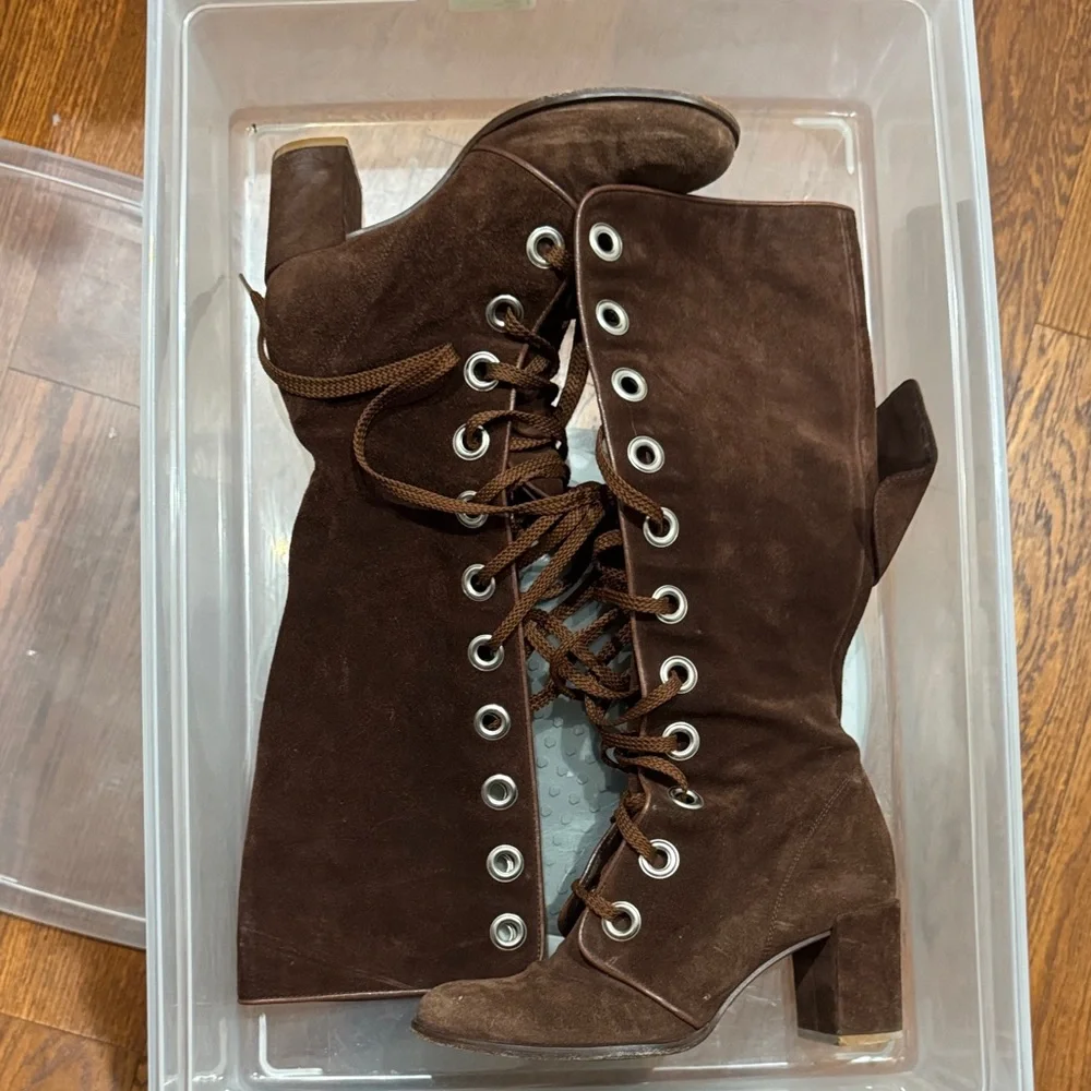 Marc Jacobs Vero Cuoio Brown Suede Lace-Up Boots - Picture 1 of 8